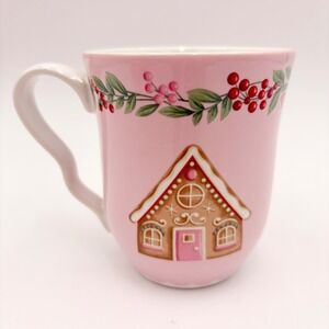 222 Fifth Pink Pinkmas Gingerbread House Christmas Mug Fine Porcelain